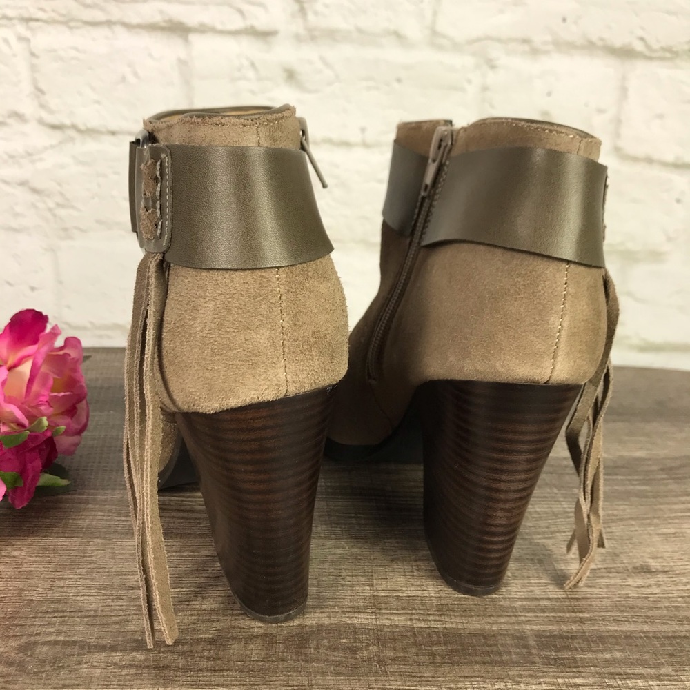 Kensie Massey Fringe Tan Suede Heeled Ankle Boots - Picture 4 of 7